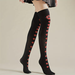Lips Print Thigh High Socks Halloween Cosplay Over-The-Knee Socks