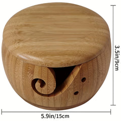Bamboo Yarn Bowl With Lid Wood Knitting Bowl DIY Embroidery Crocheting Storage