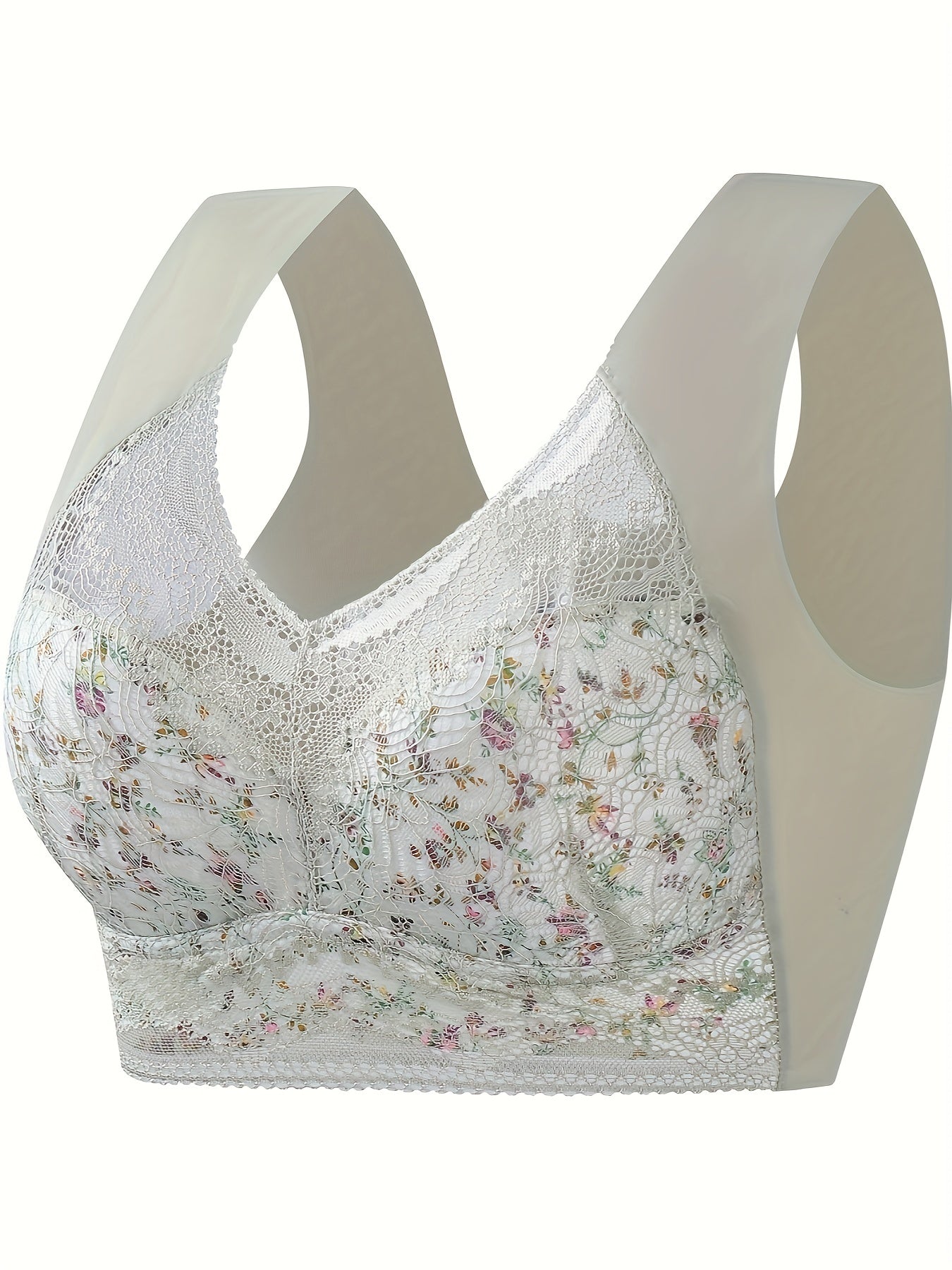 Floral Print Lace Wireless Bra Comfy & Breathable