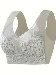 Floral Print Lace Wireless Bra Comfy & Breathable