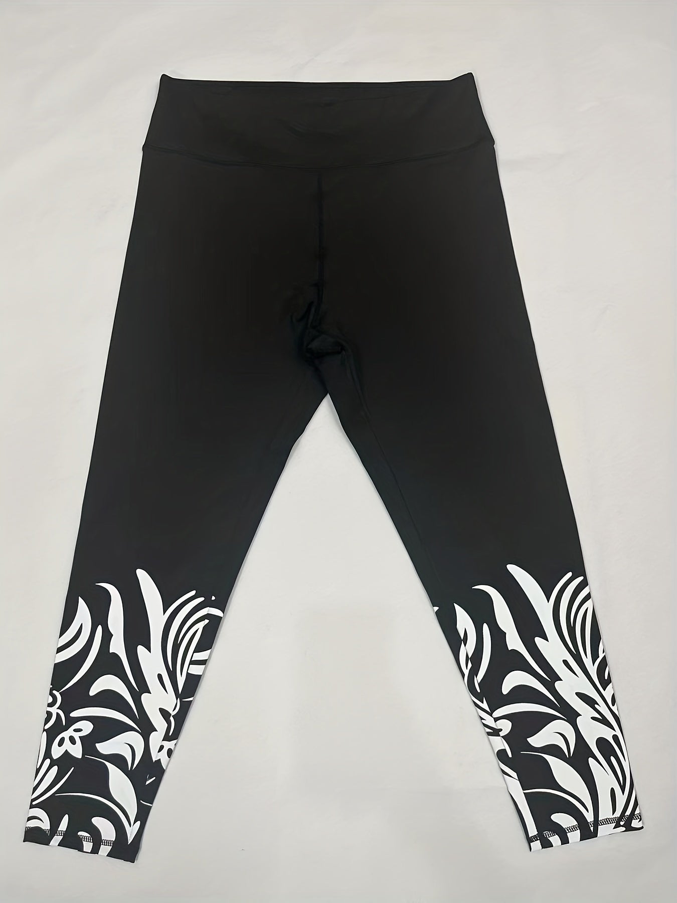 Plus Floral Print High Rise Stretch Fitness Leggings