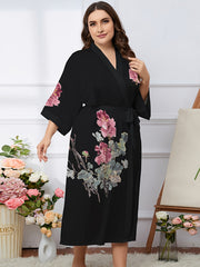Floral Print Plus Size Long Sleeve Nightgown