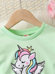 Girls Unicorn Long Sleeve Tutu Dress Tulle Stitching Casual Dress