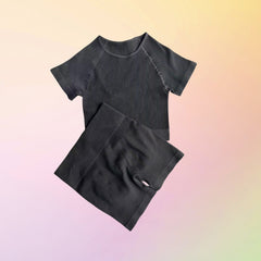 Ribbed Yoga Set Crop Top & High Waist Shorts Activewear