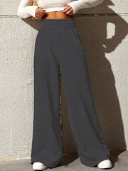 Sports Pants Women's Plus Solid Elastic High Rise Wide Leg