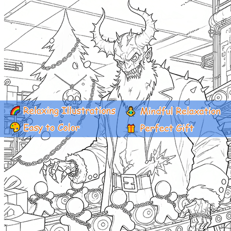 Dark Goth Christmas Adult Coloring Book Santa Claus Terrifying Scene Family Gift
