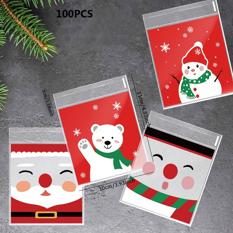 100pcs Christmas Self Adhesive Packaging Bag Xmas Party Supplies