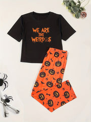 Gothic Pajama Set Women's Pumpkin Bat Print Shorts