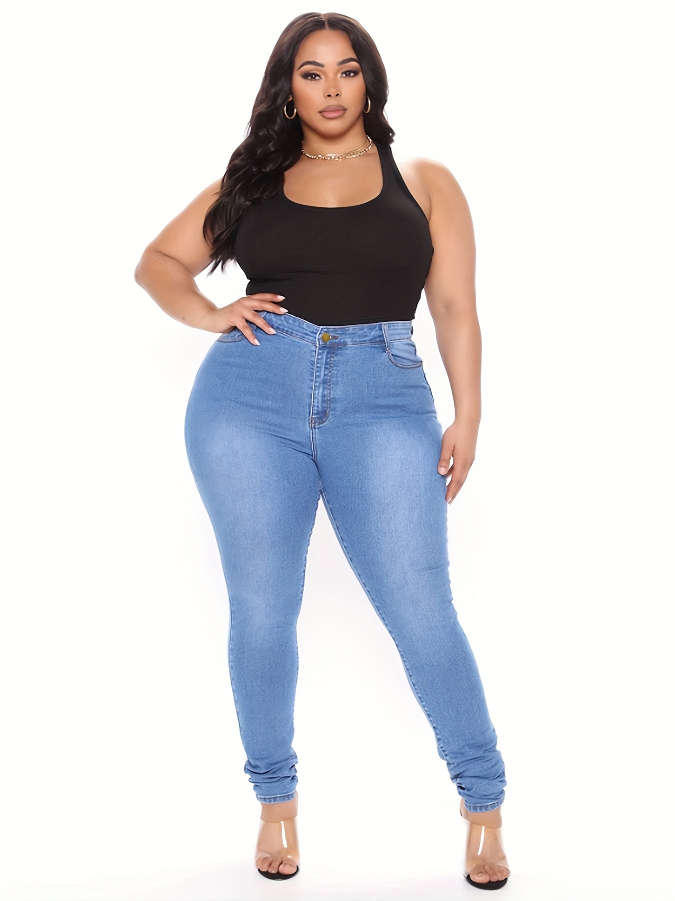 High Rise Stretchy Skinny Jeans for Plus Size Women