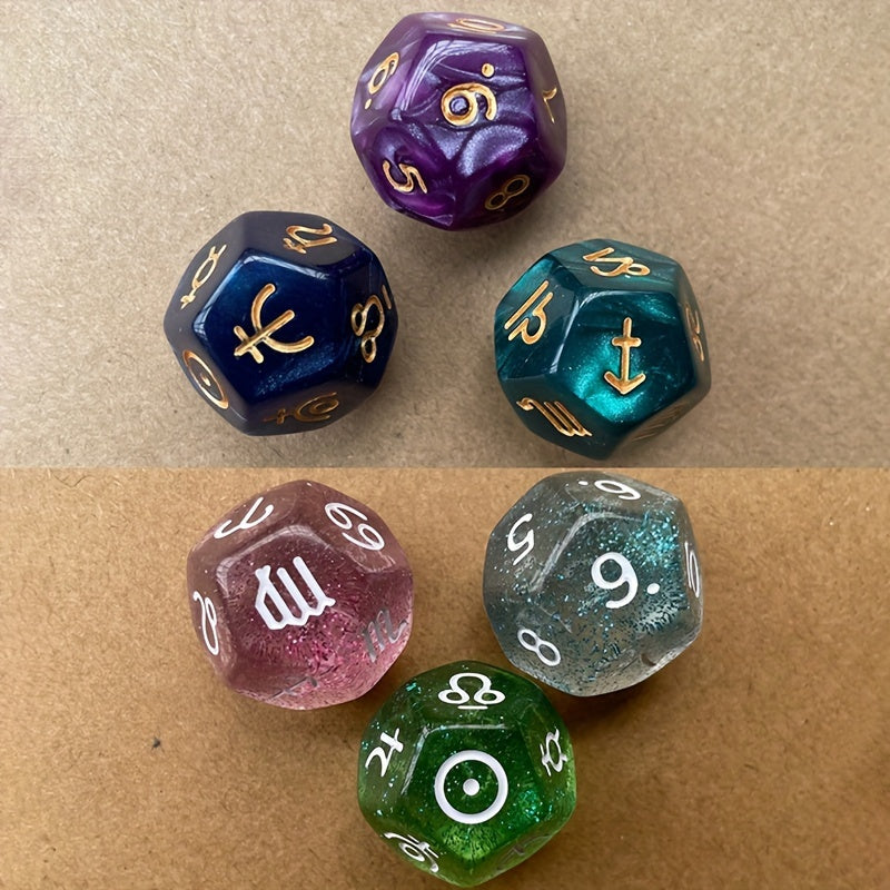 3pcs Multicolor Dice 12 Sided Resin Dice Astrology Tarot Constellation Dice