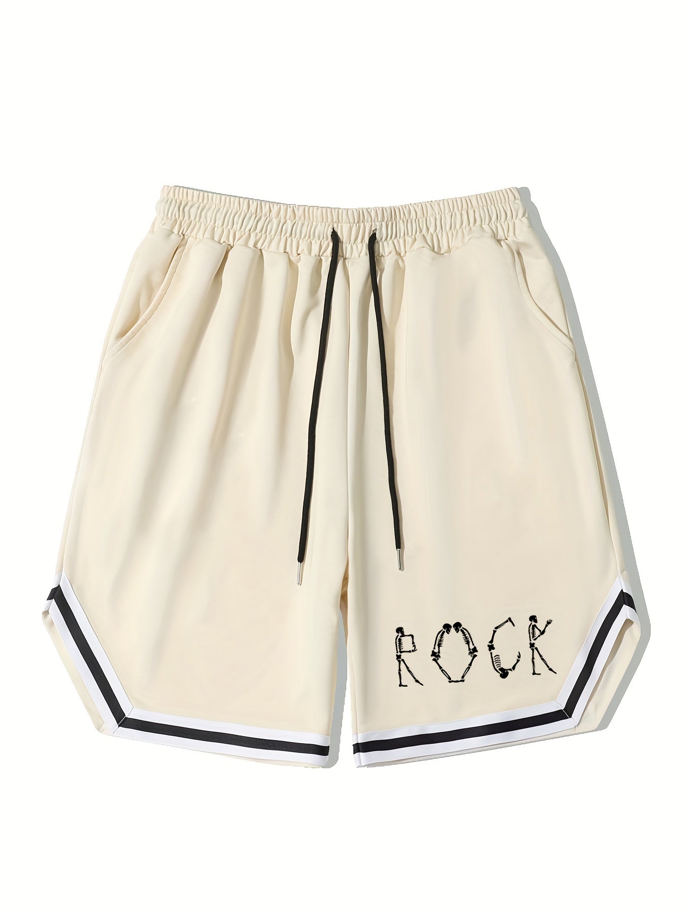 Men's Rock Print Basketball Shorts Casual Slightly Stretch Drawstring Shorts
