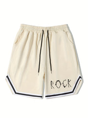 Men's Rock Print Basketball Shorts Casual Slightly Stretch Drawstring Shorts