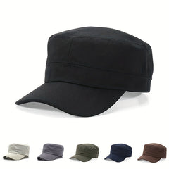 Vintage Washed Cotton Solid Flat Cap Outdoor