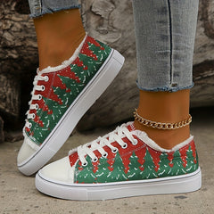 Colorblock Christmas Tree Lace-Up Flat Shoes for Women