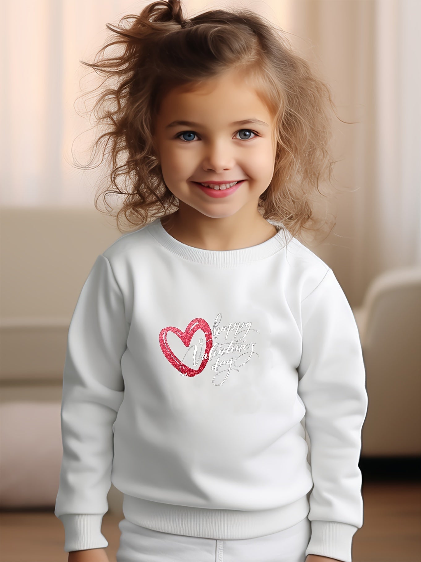 Girls Heart Pattern Crew Neck Sweatshirt Spring Fall