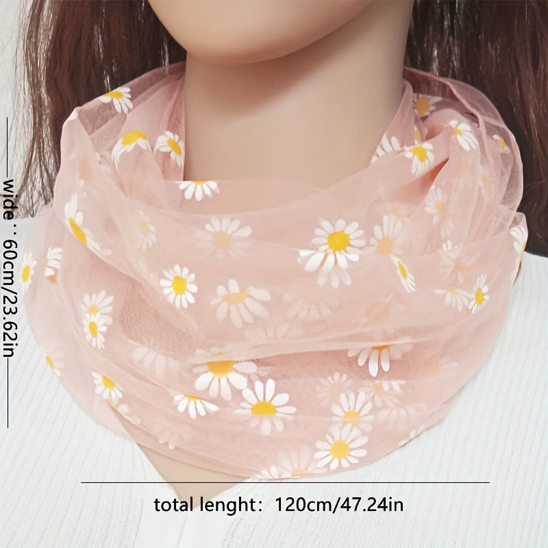 Daisy Print Scarf Thin Breathable Loof Scarf Gauze Neck Gaiter
