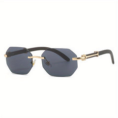 Men's Rimless Sunglasses Polygon Metal Glasses for Summer