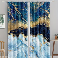 2pcs Marble Print Polyester Curtain for Home Decor Bedroom Office Kitchen