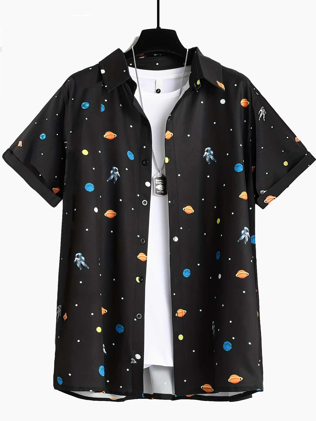Astronaut Full Body Print Men's Button Up Short Sleeve Shirt For Summer