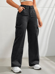 Wide Leg Cargo Jeans With Flap Pockets