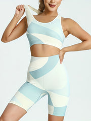 2Pcs Colorblock Sporty Suit Crop Top & Yoga Pant Set Women's Activewear