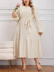Solid Long Sleeve Midi Dress with Belt
