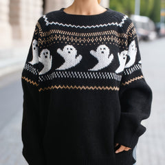 Women's Plus Ghost Print Sweater Round Neck Jumper