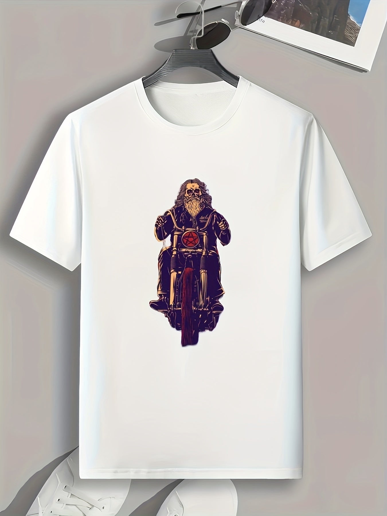 Skeleton Motorcycle Print Men's Graphic Tee Summer Casual Comfortable T-shirt