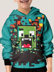 Shocked Square Pattern Hoodie For Kids Pullover Causal Long Sleeve Top