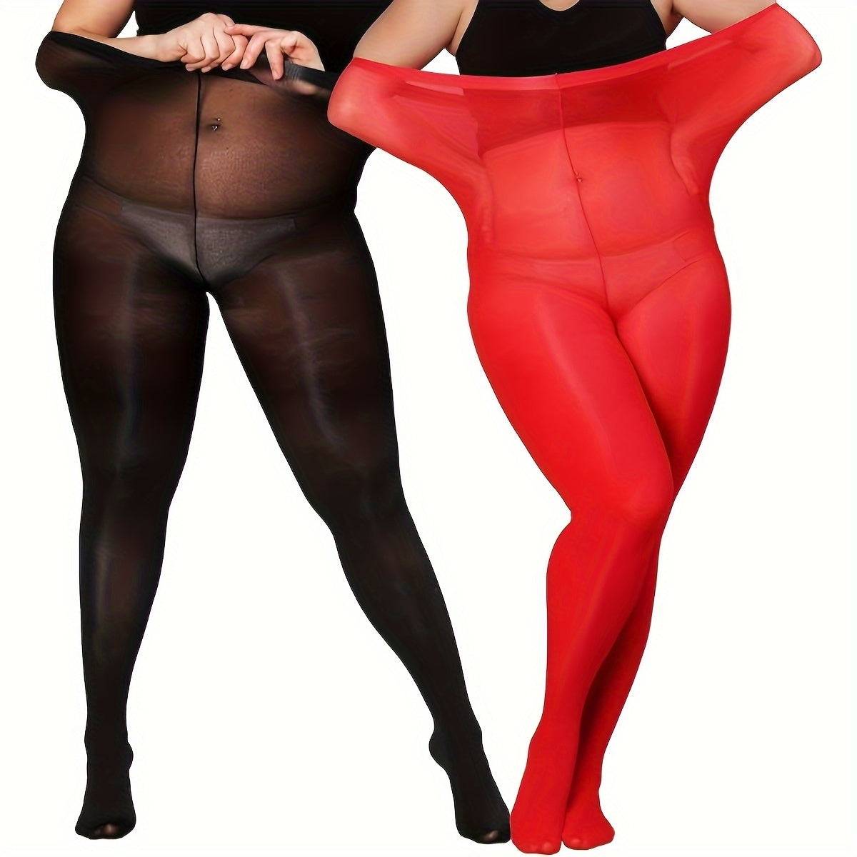 2 Pairs Plus Size Casual Stockings Set Women's Plus Control Top Pantyhose
