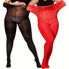 2 Pairs Plus Size Casual Stockings Set Women's Plus Control Top Pantyhose