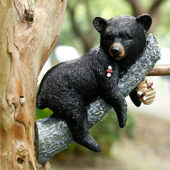 Bear Cub Napping Hanging Out In Tree Figurine Realistic Animal Wall Art