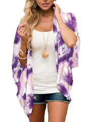 Tie Dye Cover Up Shirt V Neck Loose Fit Long Sleeves Beachwear Cardigans