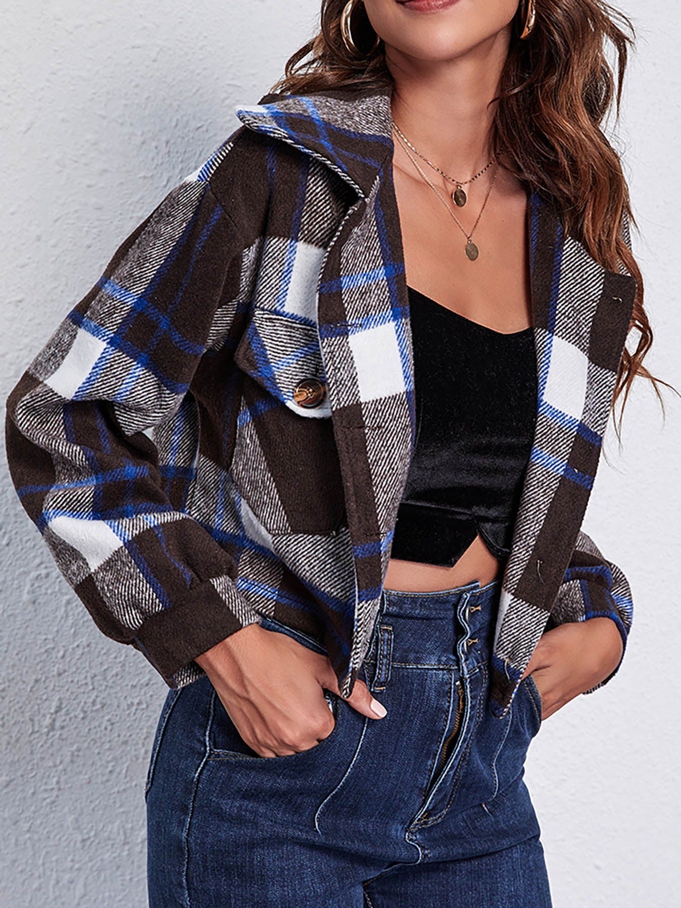 Casual Plaid Long Sleeve Jacket for Women