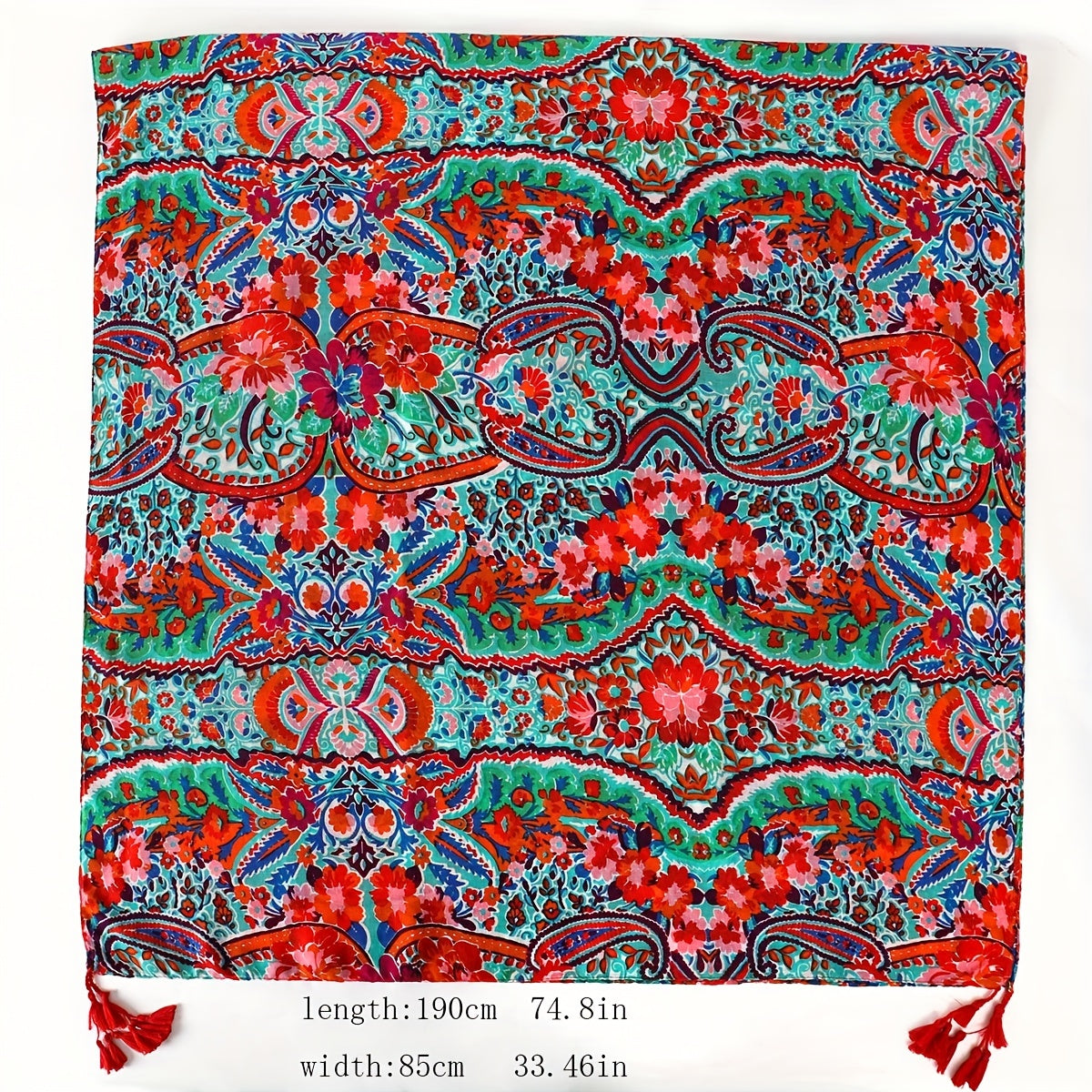 Vintage Flower Print Scarf Bohemian Red Tassel Shawl