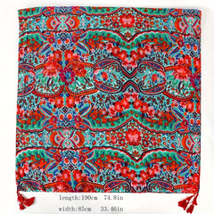 Vintage Flower Print Scarf Bohemian Red Tassel Shawl