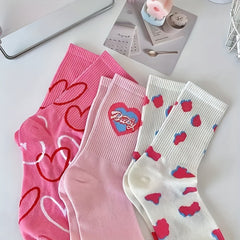 3 Pairs Heart Print Socks for Women