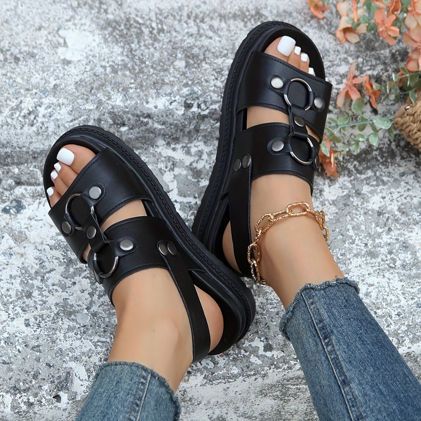 Women's Platform Sandals Metal Ring Thick Bottom Sports Sandals