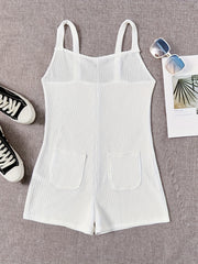 Sleeveless Waffle Pajama Romper with Pockets