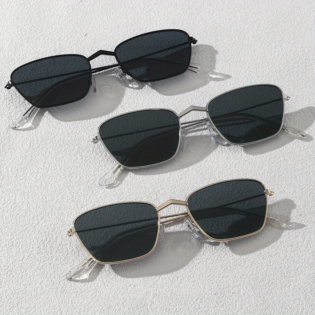 3 Pairs Men's Small Frame Metal Sunglasses with Zipper Case