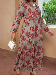 Boho Dress Women's Plus Floral Print Long Sleeve V Neck Dress