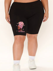 Women's Plus Graphic & Letter Print High Rise Skinny Fitness Shorts