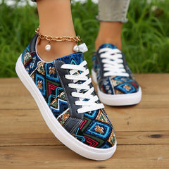 Women's Tribal Style Skate Shoes Lace Up Low Top Sneakers