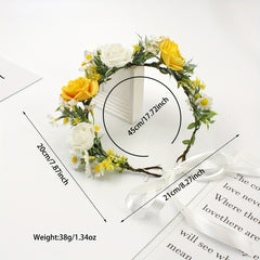 Artificial Rose Bridal Headband with Floral Wreath - Yellow Roses and Sunflowers