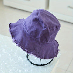 Frayed Brim Casual Bucket Hat Solid Lightweight Couple Basin Hat