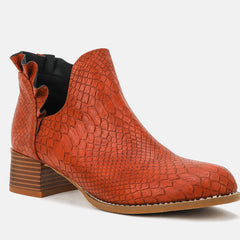 V Cut Ruffled Ankle Boots Chunky Heeled Shoes