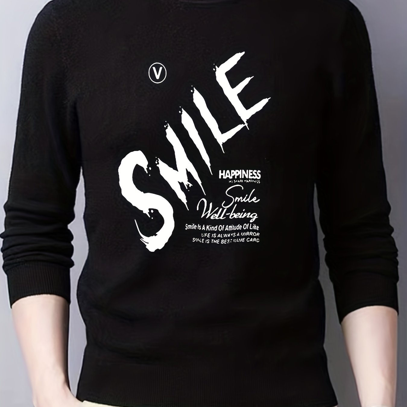 Smile Knitted Sweater Men's Casual Warm Crew Neck Pullover for Fall Winter