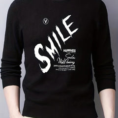 Smile Knitted Sweater Men's Casual Warm Crew Neck Pullover for Fall Winter