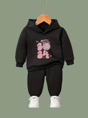 Girls Cartoon Hooded Sweatshirt & Sweatpants Set