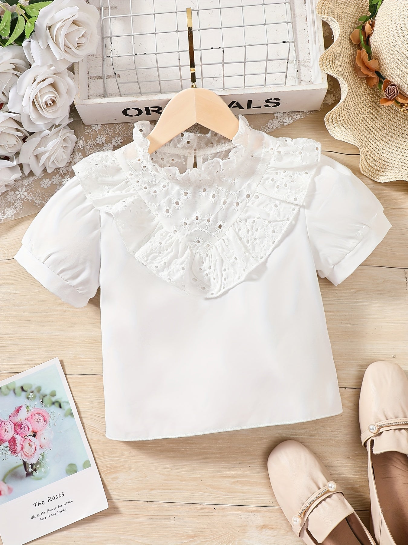 Girls Lace Collar Short Sleeve Top for Summer